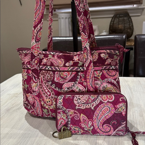 Vera Bradley Handbags - Vera Bradley Pink Paisley Tote and Wallet Set with Vera Bradley Keychain